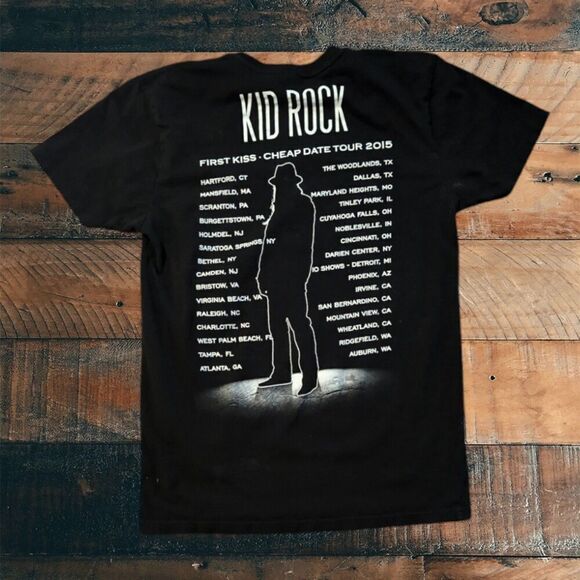 Kid Rock First Kiss Cheap Date Concert Tour Shirt 2015 Medium Black Shirt - Picture 2 of 6